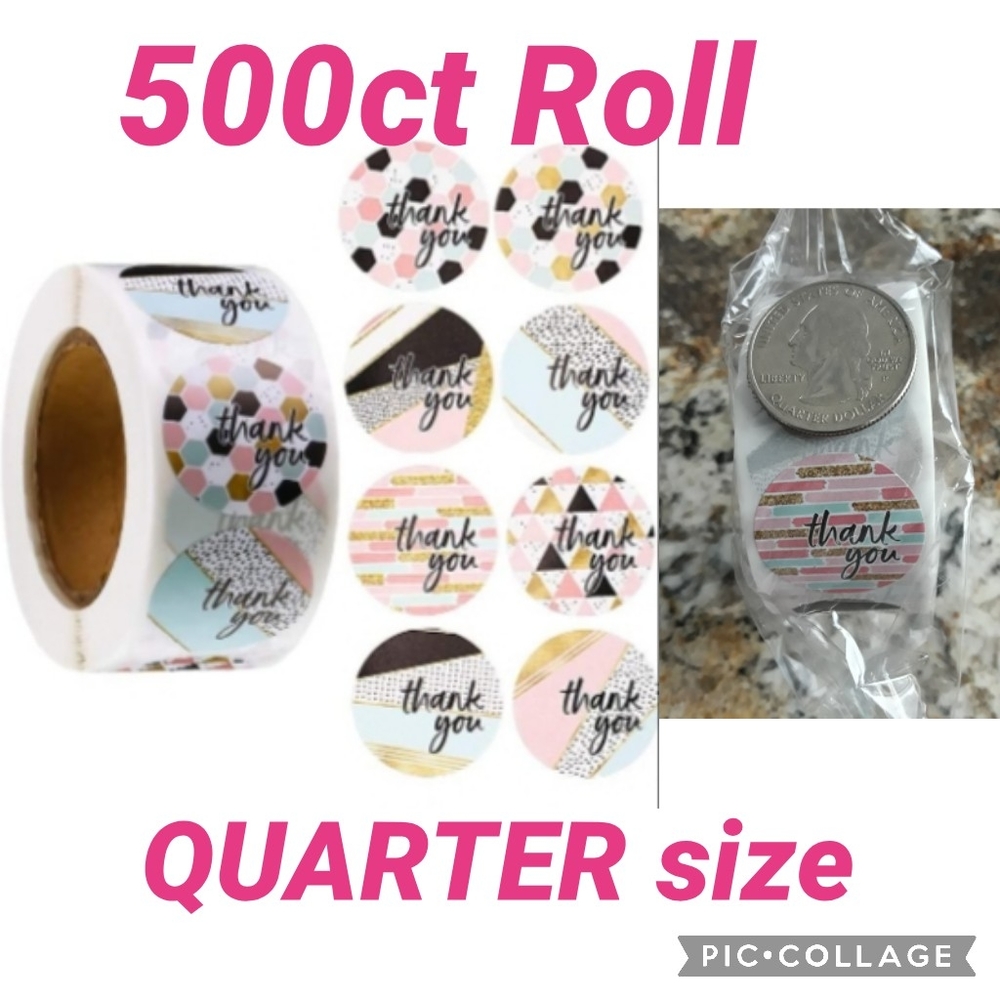 Thank stickers, reseller seller supplies 500 ct , ROLL, QUARTER SIZE